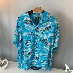 Tropical Blue and White Casual Button Down Shirt